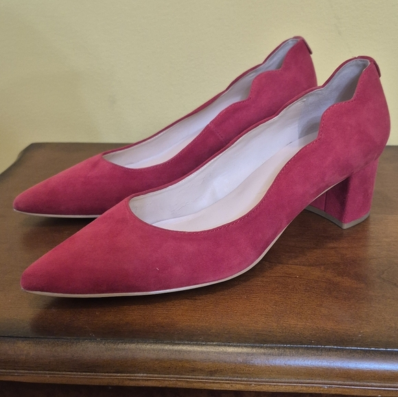 Kate Spade New York MINDIE Red Suede Leather Scalloped Block Heels/Pumps(7) - Picture 1 of 7